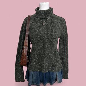 vintage 90s green speckled downtown it girl elevated basic turtleneck sweater to